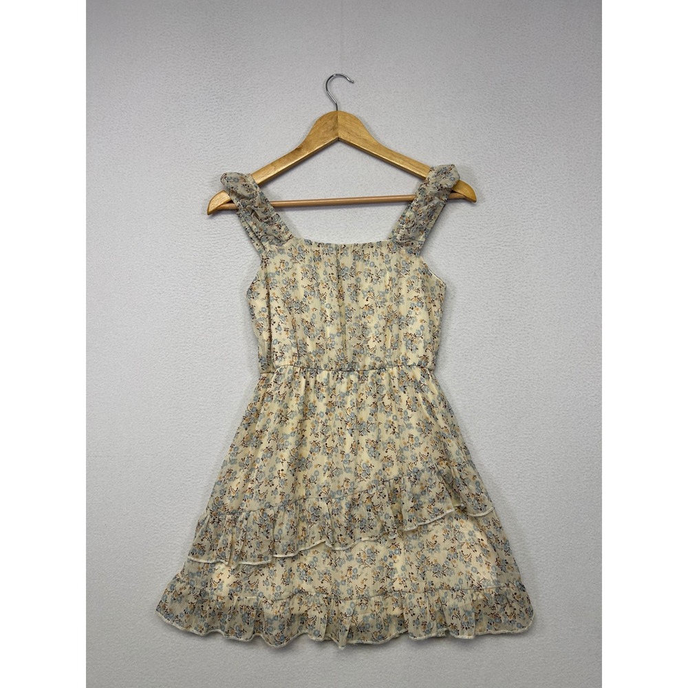 Cottagecore Boho Altar'd State Womens XS Cream Blue Floral Ruffle Tiered Dress